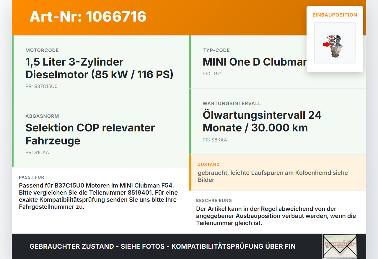 MINI F54  Clubman 15-19 1,5 85KW B37C15U0 Kolben mit Pleuel Pos A MINI F54  Clubman 15-19 19.05.2017 11258519401... Vorschau 3