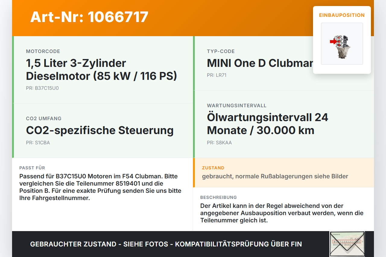 MINI F54  Clubman 15-19 1,5 85KW B37C15U0 Kolben mit Pleuel Pos B MINI F54  Clubman 15-19 19.05.2017 11258519401... Vorschau 3