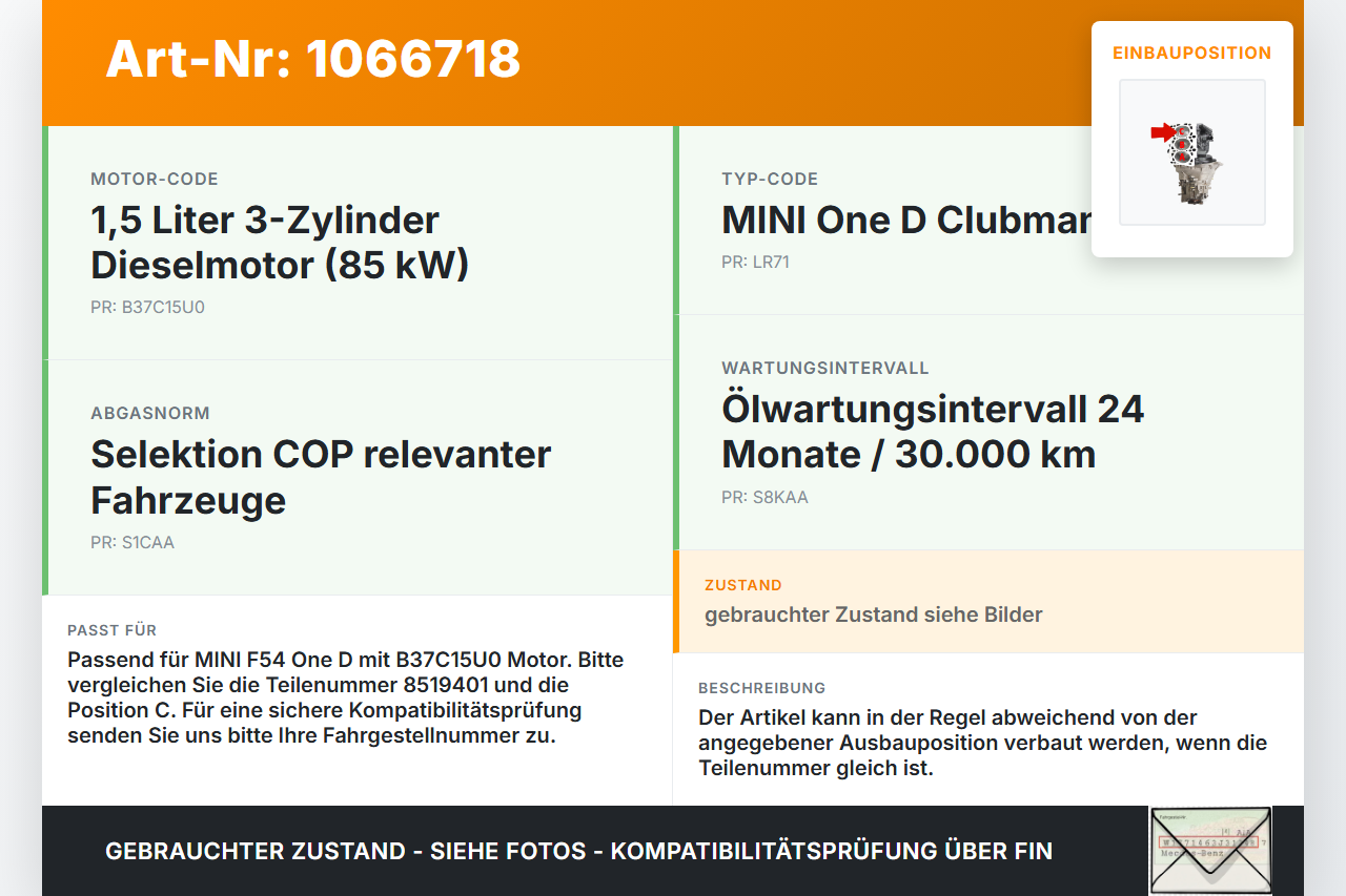 MINI F54  Clubman 15-19 1,5 85KW B37C15U0 Kolben mit Pleuel Pos C MINI F54  Clubman 15-19 19.05.2017 11258519401... Vorschau 3
