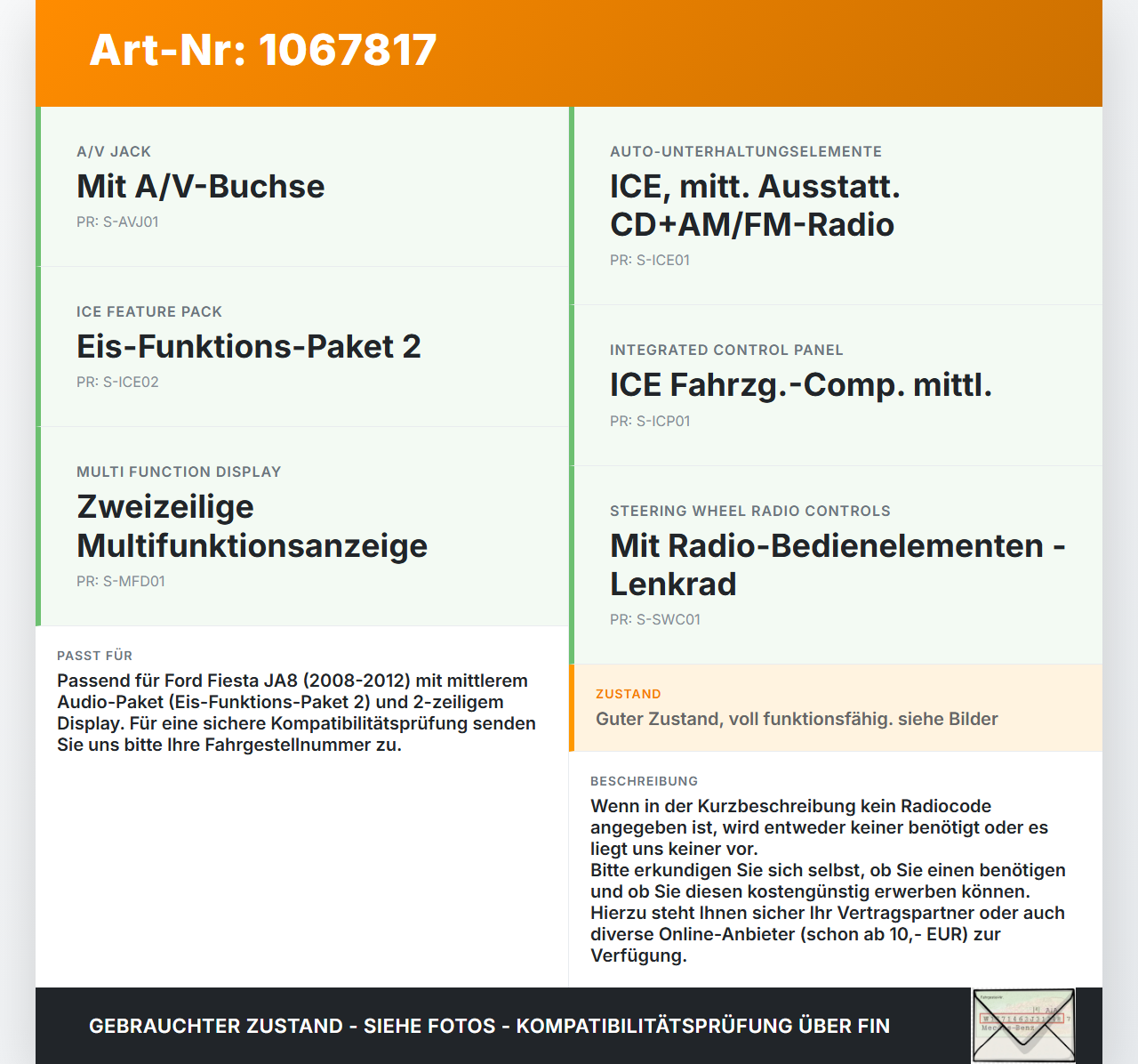 Ford Fiesta JA8 VII 08-12 Autoradio CD-Radio NG AHU Ford Fiesta JA8 VII 08-12 19.01.2009 8A6T-18C815-BT... Vorschau 3
