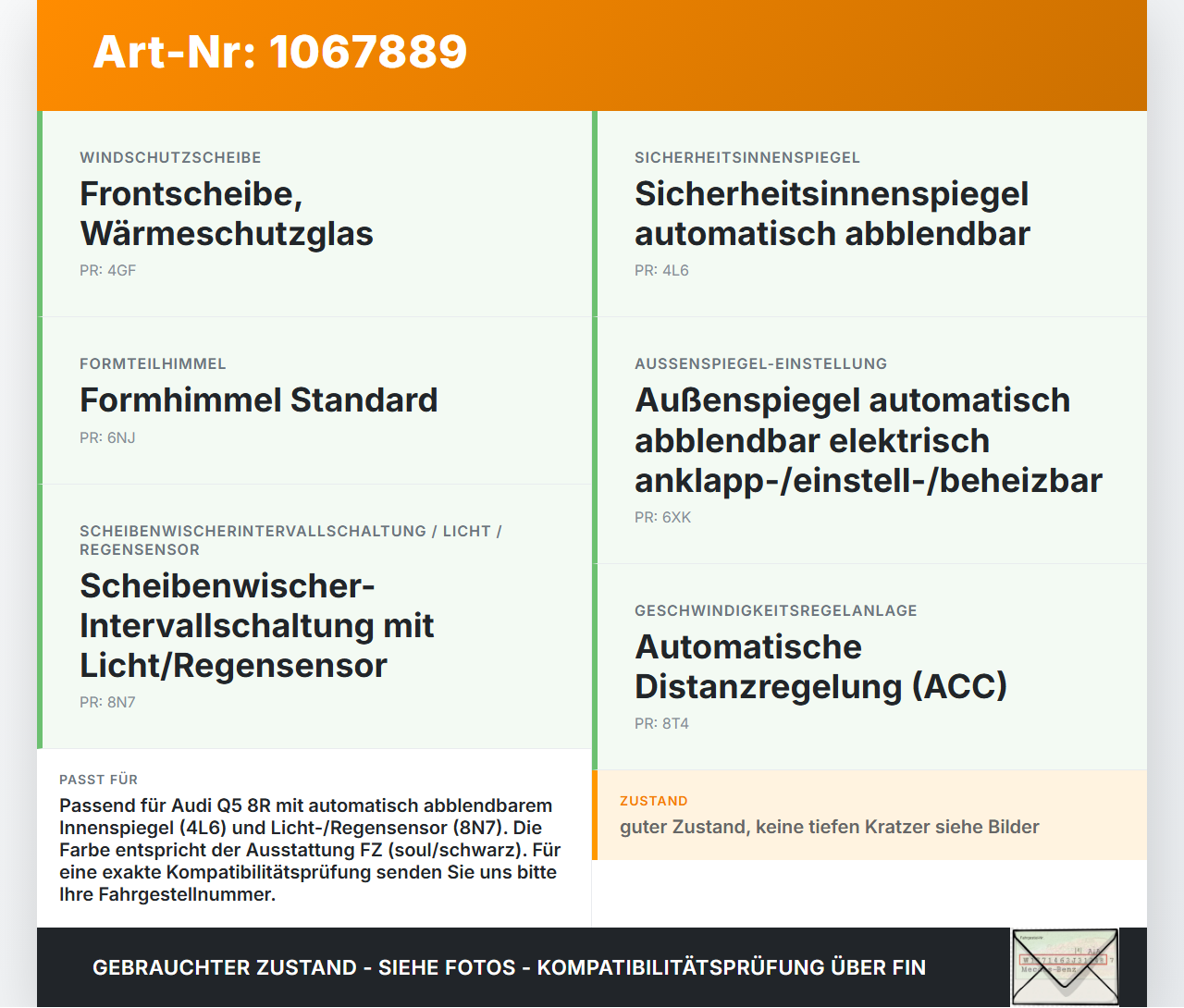 Audi Q5 8R 12-16 Innenspiegel Rückspiegel Spiegel Innen Audi Q5 8R 12-16 04.10.2016 8T0857511AD gebraucht Vorschau 3