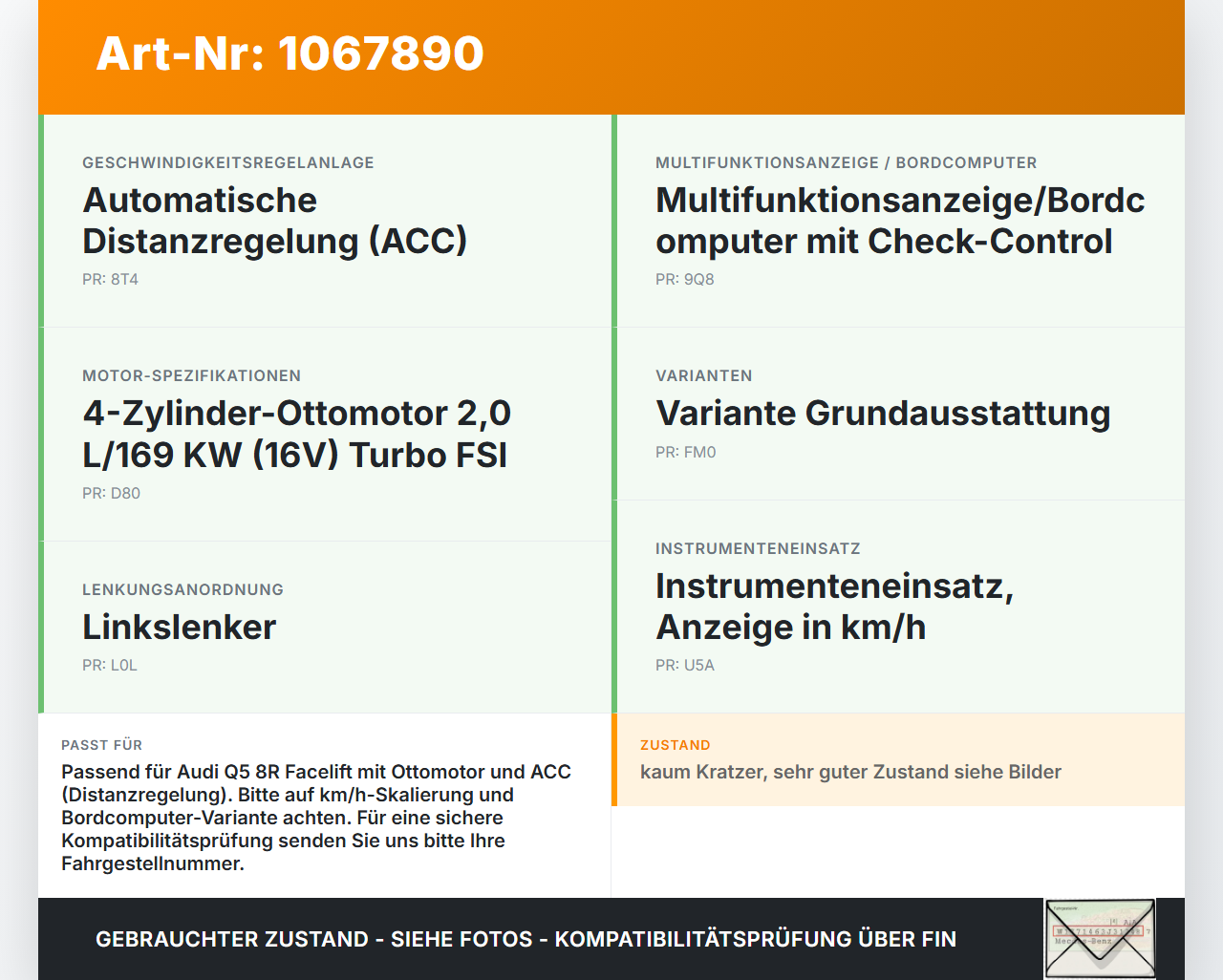 Audi Q5 8R 12-16 TFSI 2,0 169KW Kombiinstrument Tacho Instrumententafel Geschwindigkeitsmesser Audi Q5 8R 12-16... Vorschau 3