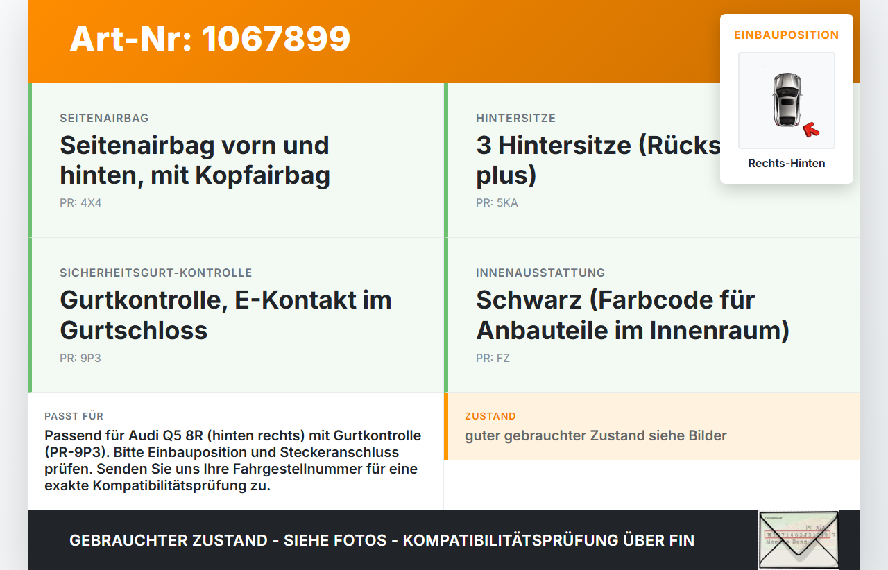 Audi Q5 8R 12-16 Gurtschloss Rechts Hinten Audi Q5 8R 12-16 04.10.2016 8R0857754E 34094918 gebraucht Vorschau 3