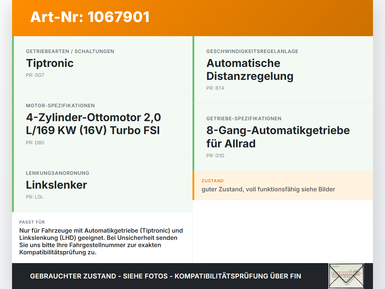 Audi Q5 8R 12-16 TFSI 2,0 169KW Gaswertgeber Gaspedal Audi Q5 8R 12-16 04.10.2016 8K1723523A 6PV009505-21 gebraucht Vorschau 3