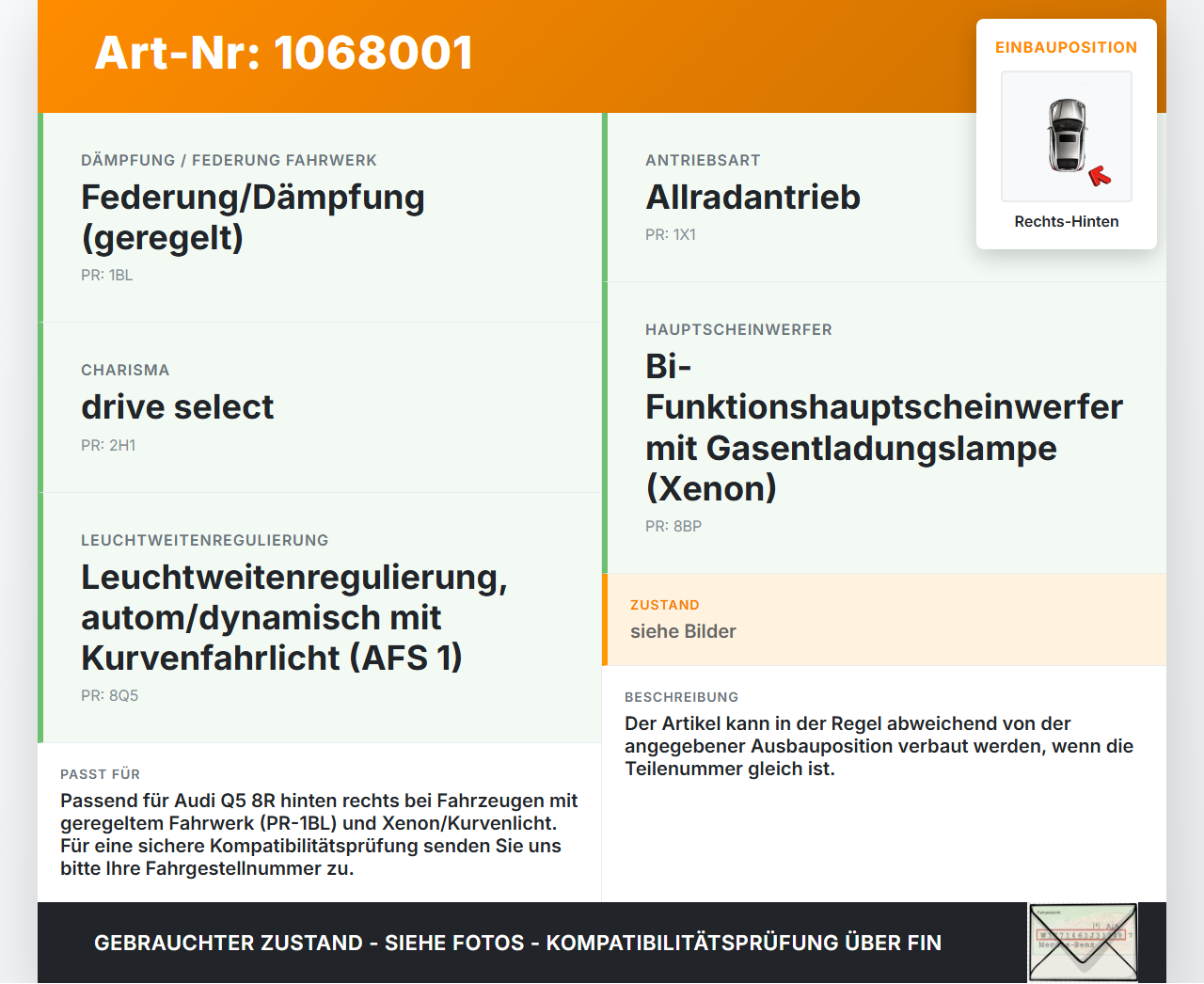 Audi Q5 8R 12-16 Niveausensor Leuchtweitenregulierung LWR Sensor Rechts Hinten Audi Q5 8R 12-16 04.10.2016... Vorschau 3