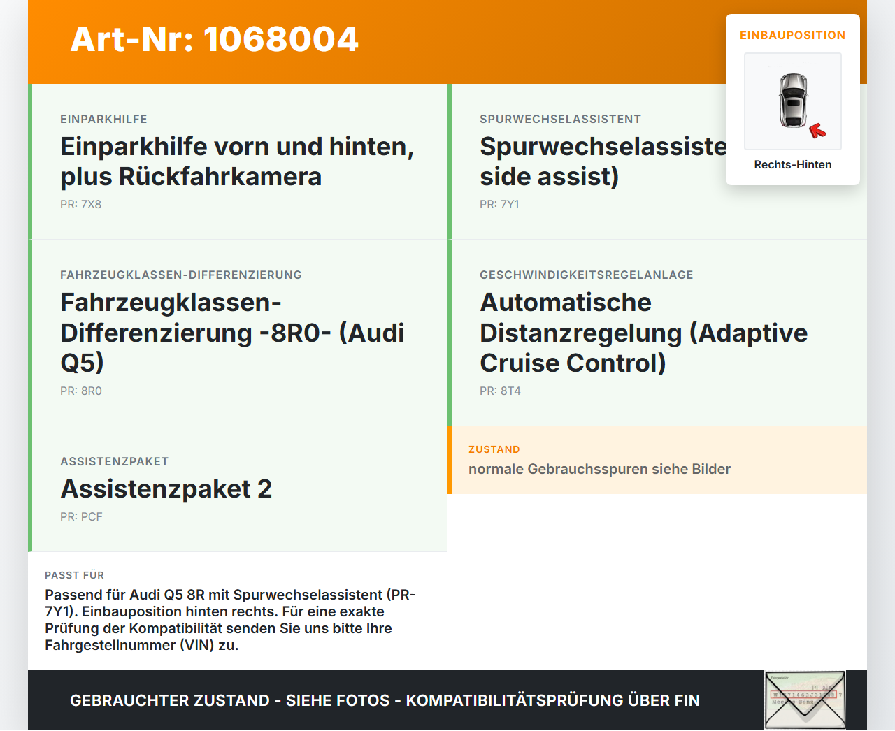 Audi Q5 8R 12-16 TFSI 2,0 169KW Sensor Totwinkelassistent Steuergerät Modul LCA 2.0 Rechts Hinten Audi Q5 8R 12-16... Vorschau 3