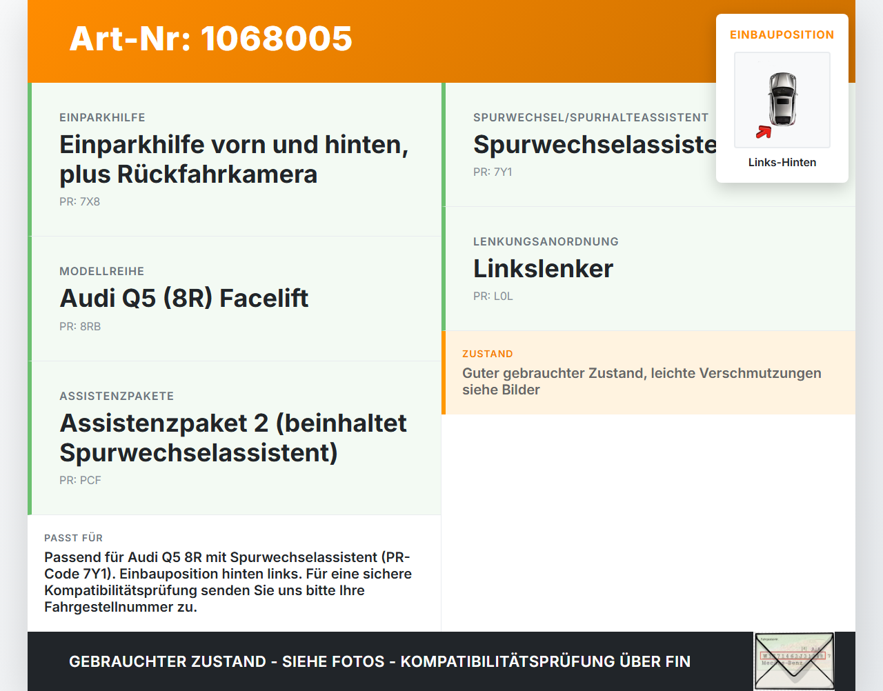 Audi Q5 8R 12-16 TFSI 2,0 169KW Sensor Totwinkelassistent Steuergerät Modul LCA 2.0 Links Hinten Audi Q5 8R 12-16... Vorschau 3