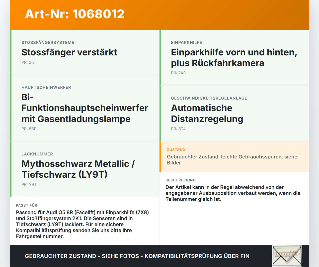 Audi Q5 8R 12-16 3x Parksensor PDC Sensor Abstandssensor Einparkhilfe LY9T Audi Q5 8R 12-16 04.10.2016 1S0919275C... Vorschau 3