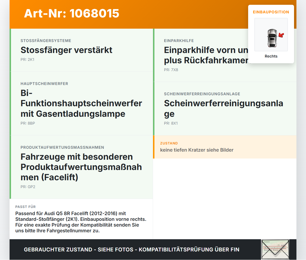 Audi Q5 8R 12-16 Abdeckung Abschleppöse Kappe Abschlepphaken Rechts Audi Q5 8R 12-16 04.10.2016 8R0807450 gebraucht Vorschau 3