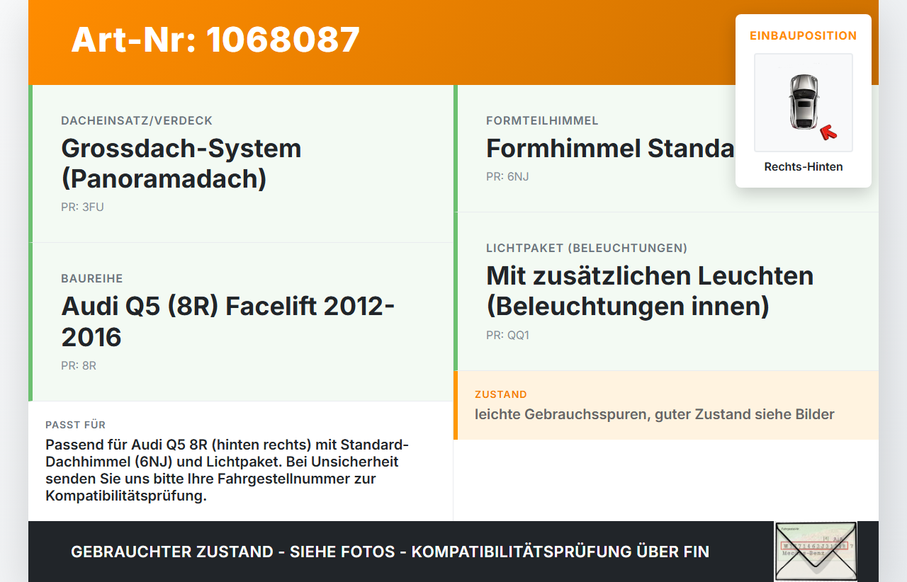 Audi Q5 8R 12-16 Leseleuchte Innenleuchte Innenraumleuchte Rechts Hinten Audi Q5 8R 12-16 04.10.2016 8R0947292 gebraucht Vorschau 3