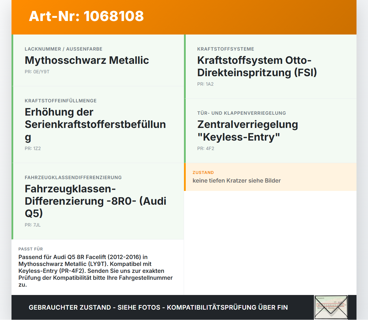 Audi Q5 8R 12-16 Tankdeckel Tankklappe LY9T Audi Q5 8R 12-16 04.10.2016 8R0809907B gebraucht Vorschau 3