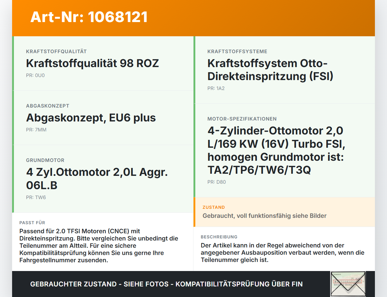 Audi Q5 8R 12-16 TFSI 2,0 169KW Injektor Einspritzdüse Zyl.3 Audi Q5 8R 12-16 04.10.2016 06L906036K 0261500244... Vorschau 3