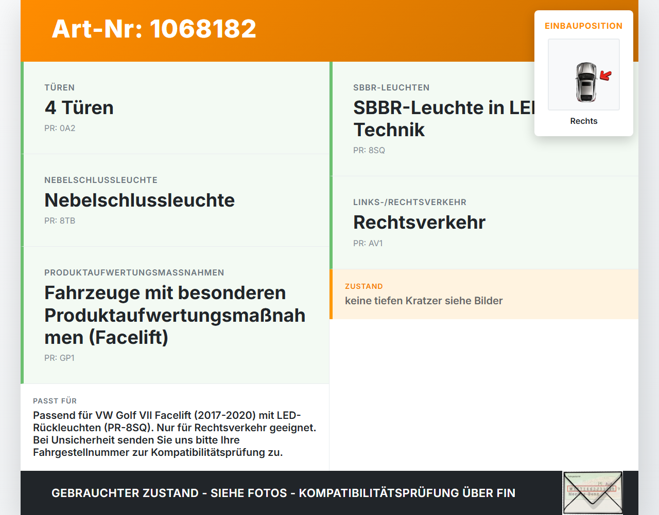 VW Golf VII 7 5G 17-20 5T LED Rückleuchte Heckleuchte für Klappe Rechts VW Golf VII 7 5G 17-20 22.11.2019... Vorschau 3