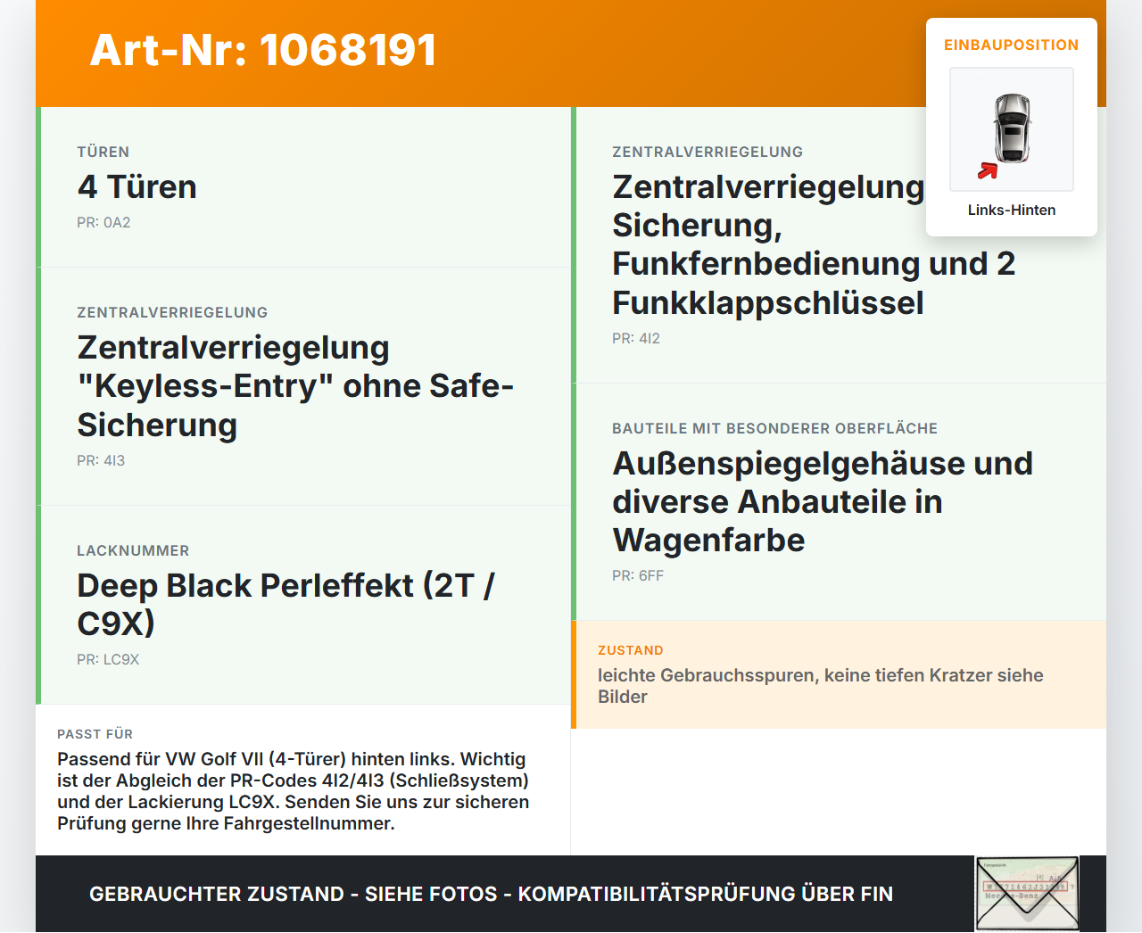 VW Golf VII 7 5G 17-20 5T Türgriff Griff aussen Links Hinten LC9X VW Golf VII 7 5G 17-20 22.11.2019 5G0837205N... Vorschau 3