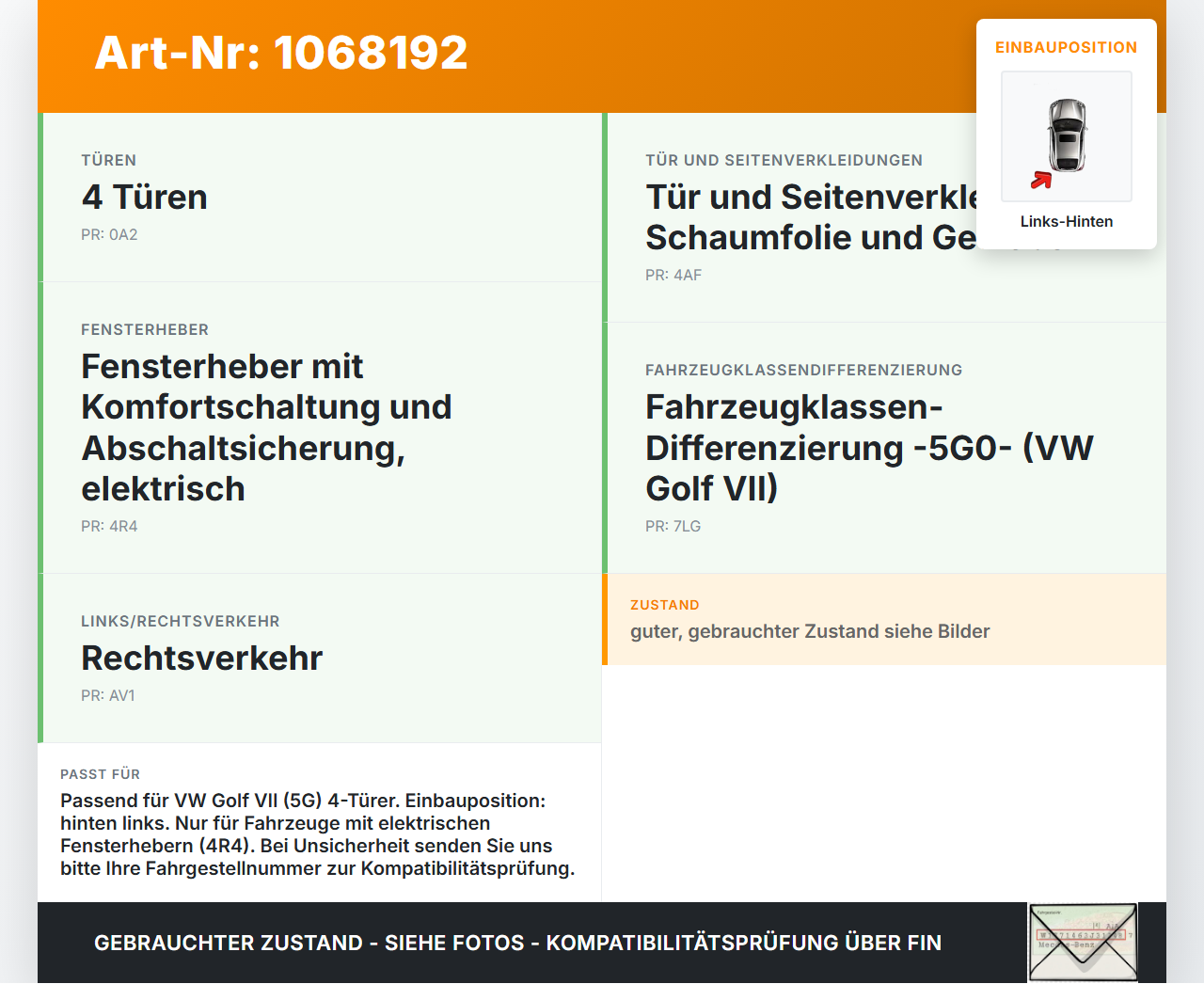 VW Golf VII 7 5G 17-20 5T Fensterhebermotor mit Fensterheber Links Hinten VW Golf VII 7 5G 17-20 22.11.2019... Vorschau 3