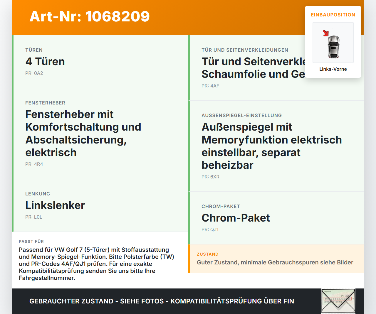 VW Golf VII 7 5G 17-20 5T Türverkleidung Türpappe Links Vorne VW Golf VII 7 5G 17-20 22.11.2019 5G4867023 gebraucht Vorschau 3