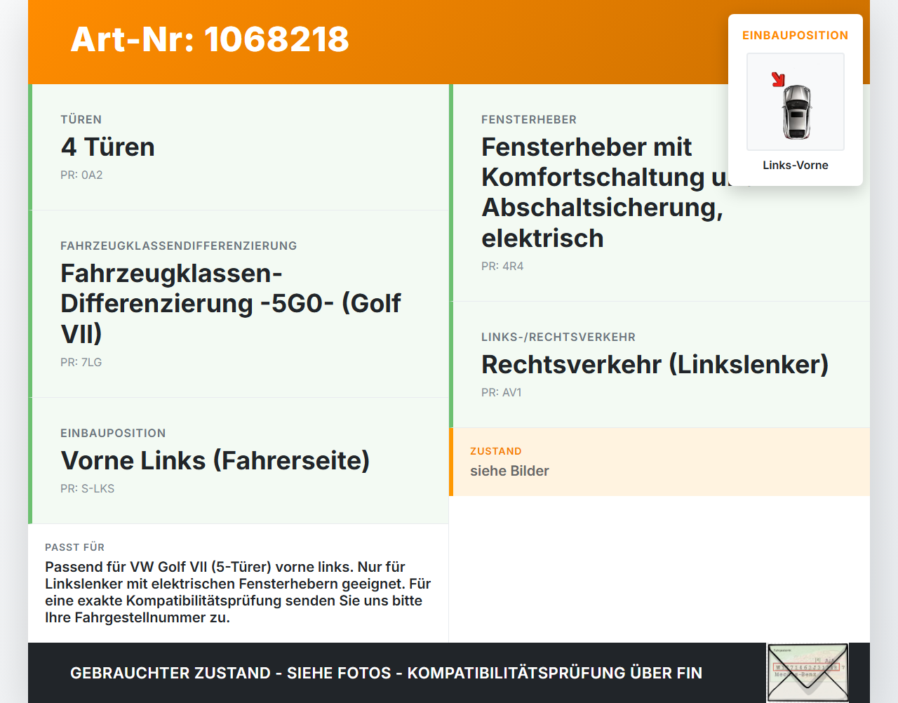 VW Golf VII 7 5G 17-20 5T Fensterheber o. FH-Motor Links Vorne VW Golf VII 7 5G 17-20 22.11.2019 5G4837461H... Vorschau 3