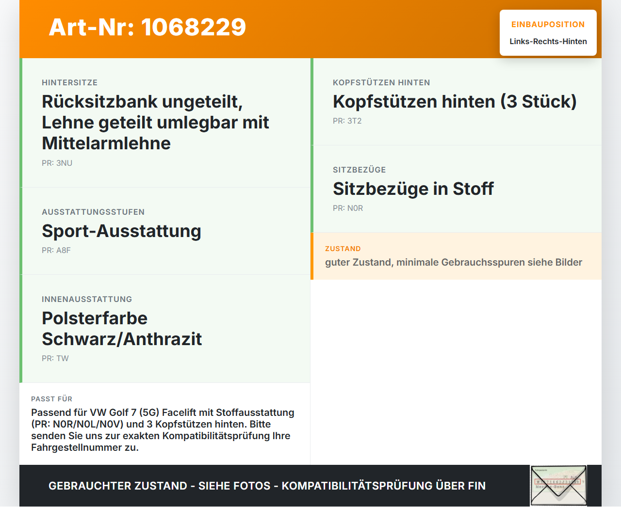 VW Golf VII 7 5G 17-20 Kopfstütze Rechts oder Links Hinten VW Golf VII 7 5G 17-20 22.11.2019 5G0885901AC gebraucht Vorschau 3