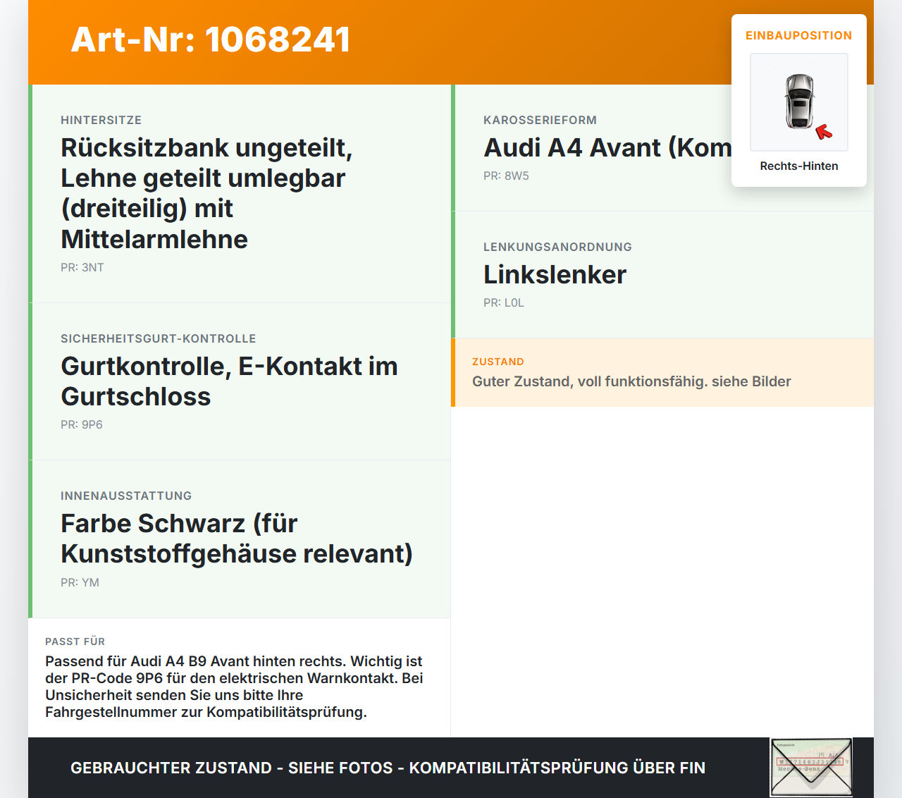 Audi A4 8W B9 19-24 Kombi Gurtschloss Gurtpeitsche Anschnaller Rechts Hinten Audi A4 8W B9 19-24 18.12.2015... Vorschau 3