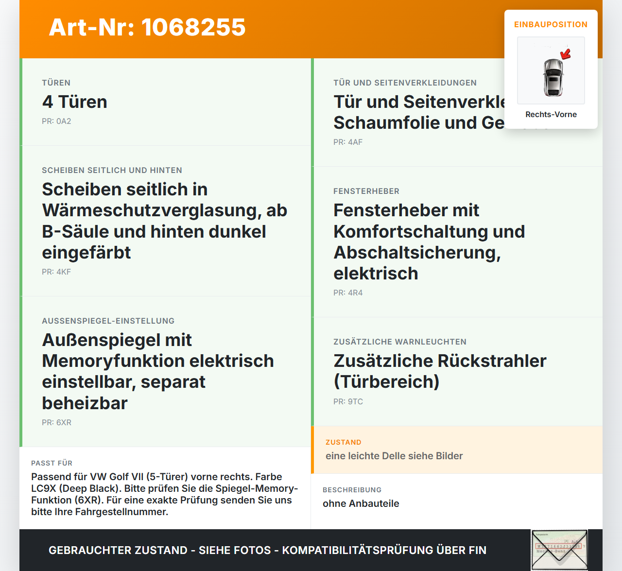 VW Golf VII 7 5G 17-20 5T Tür Beifahrertür Rechts Vorne LC9X VW Golf VII 7 5G 17-20 22.11.2019 5G4831056AS gebraucht Vorschau 3