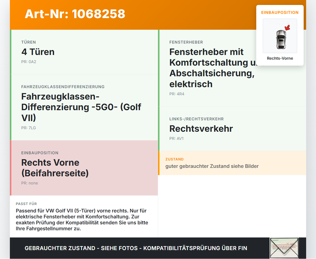VW Golf VII 7 5G 17-20 5T Fensterheber o. FH-Motor Rechts Vorne VW Golf VII 7 5G 17-20 22.11.2019 5G4837462H... Vorschau 3