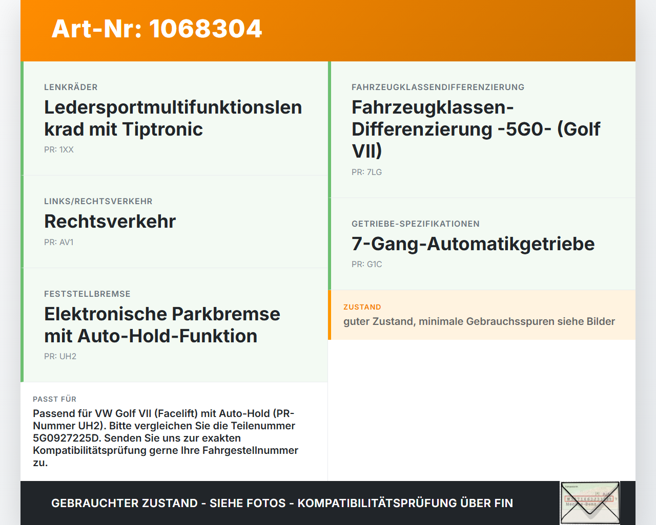 VW Golf VII 7 5G 17-20 Schaltern Taster Parkbremse Auto Hold VW Golf VII 7 5G 17-20 22.11.2019 5G0927225D gebraucht Vorschau 3