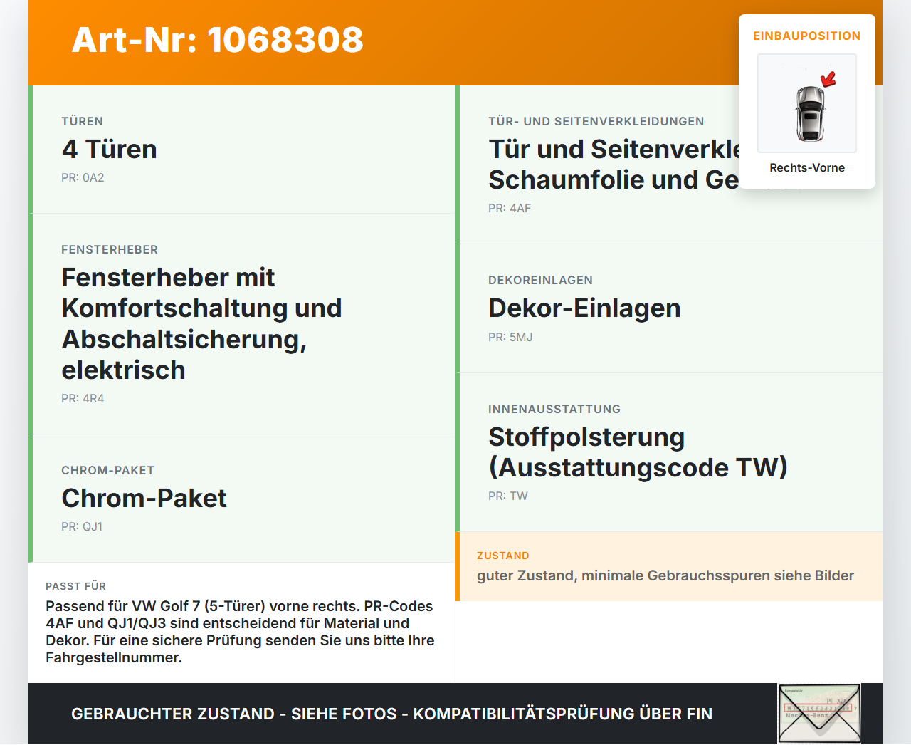 VW Golf VII 7 5G 17-20 5T Türverkleidung Türpappe Rechts Vorne VW Golf VII 7 5G 17-20 22.11.2019 5G4867024 gebraucht Vorschau 3