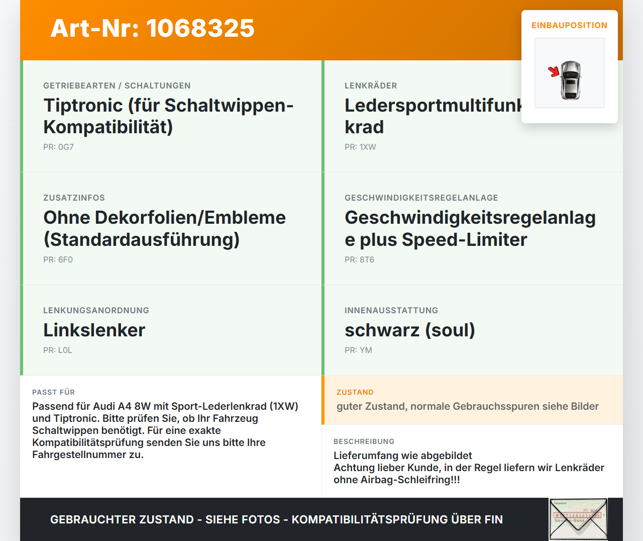 Audi A4 8W B9 19-24 Lenkrad ohne Airbag Leder Audi A4 8W B9 19-24 18.12.2015 8W0419091H gebraucht Vorschau 3