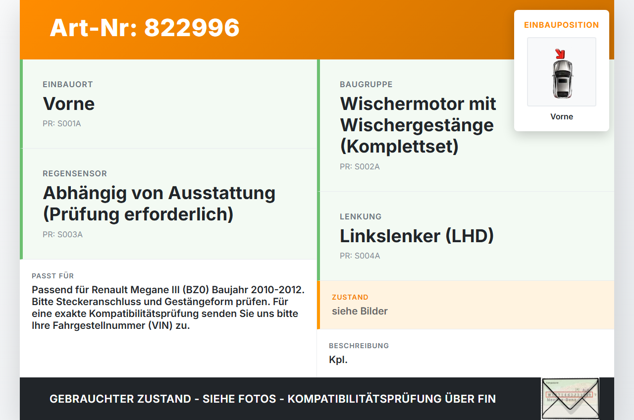 Renault Megane III BZ0 10-12 Wischermotor m. Wischergestänge Vorne Renault Megane III BZ0 10-12 28.09.2011... Vorschau 3