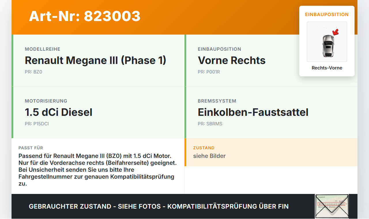 Renault Megane III BZ0 10-12 dCi 1,5 66KW Bremssattel Bremszange Vorne Rechts Renault Megane III BZ0 10-12... Vorschau 3