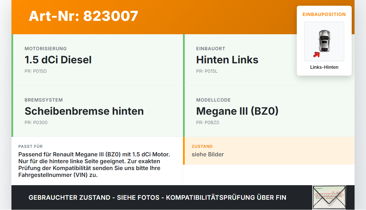 Renault Megane III BZ0 10-12 dCi 1,5 66KW Bremssattel Bremszange Hinten Links Renault Megane III BZ0 10-12... Vorschau 3