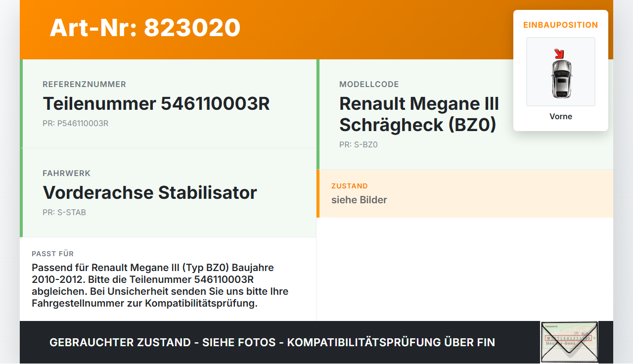 Renault Megane III BZ0 10-12 Stabilisator Stabi Vorne Renault Megane III BZ0 10-12 28.09.2011 546110003R gebraucht Vorschau 3