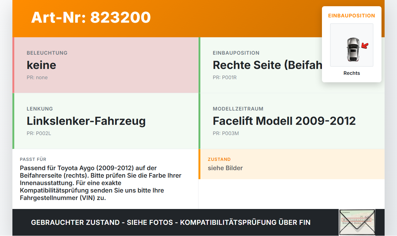 Toyota Aygo 09-12 Sonnenblende Rechts für Beifahrer Toyota Aygo 09-12 01.07.2011 gebraucht Vorschau 3