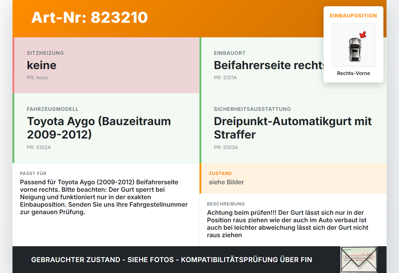 Toyota Aygo 09-12 Gurt Sicherheitsgurt Gurtstraffer für Beifahrer Rechts Vorne Toyota Aygo 09-12 01.07.2011... Vorschau 3