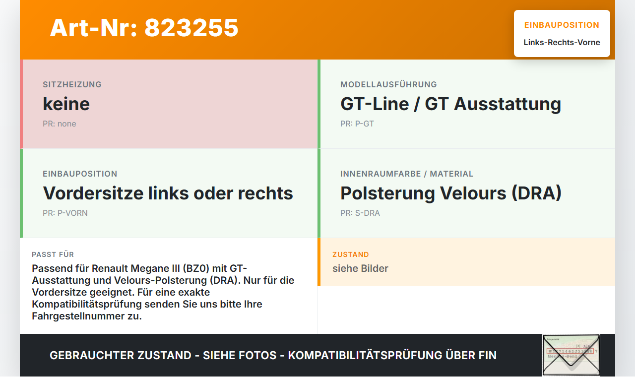 Renault Megane III BZ0 10-12 Lim GT Kopfstütze für Beifahrer Sitz Rechts oder Links Vorne Renault Megane III BZ0... Vorschau 3