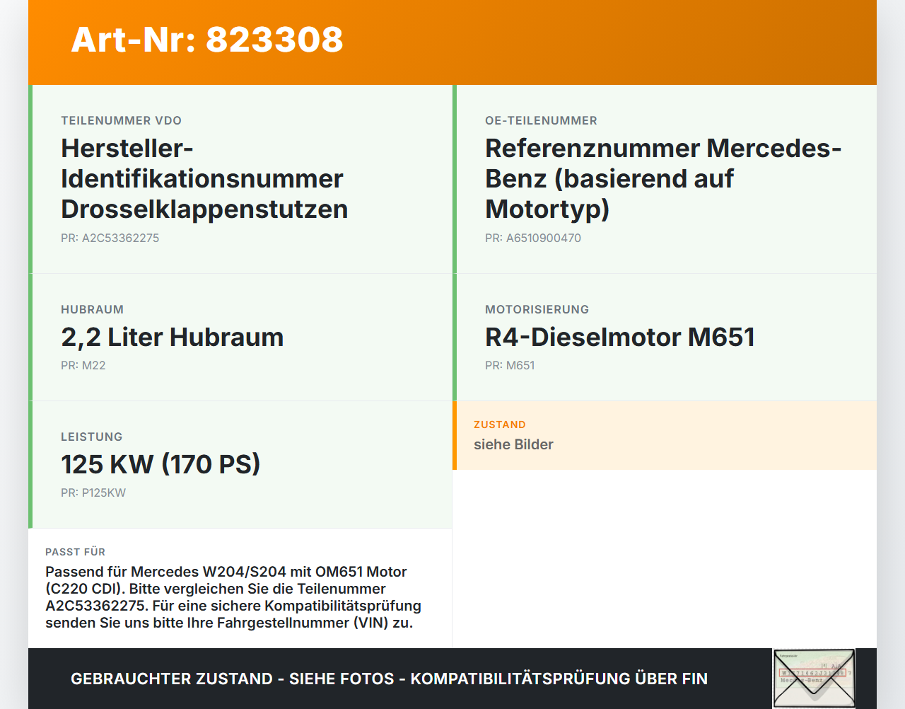 Mercedes W204 S204 C220 07-14 CDI 2,2 125KW 651911 Drosselklappe Mercedes W204 S204 C220 07-14 07.10.2009... Vorschau 3