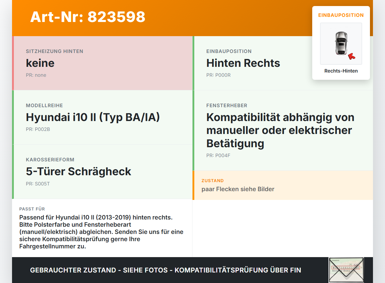 Hyundai I10 II BA 13-19 Türverkleidung Türpappe Rechts Hinten Hyundai I10 II BA 13-19 08.12.2014 gebraucht Vorschau 3