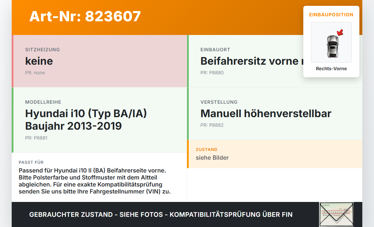 Hyundai I10 II BA 13-19 Kopfstütze für Beifahrer Sitz Rechts Vorne Hyundai I10 II BA 13-19 08.12.2014 gebraucht Vorschau 3