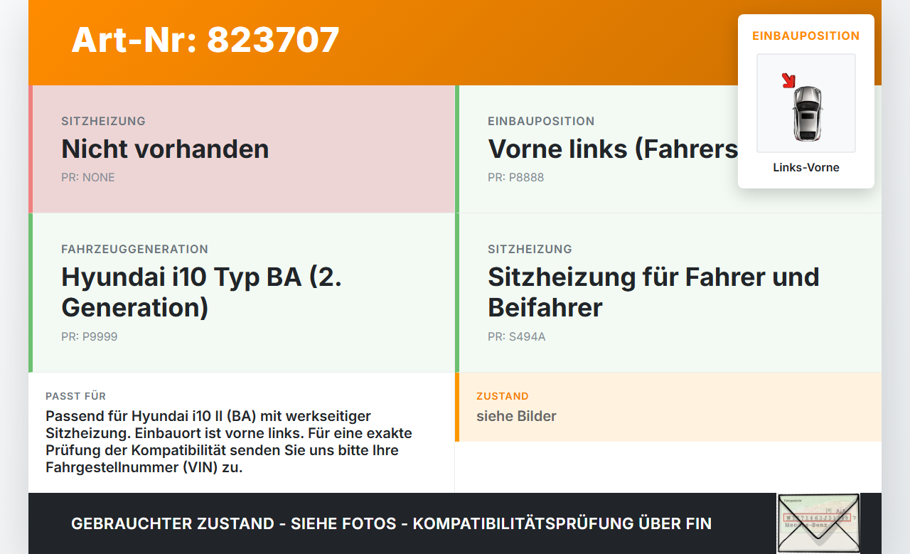 Hyundai I10 II BA 13-19 Relais Sitzheizung Sitzheizungssteuergerät Links Vorne Hyundai I10 II BA 13-19 08.12.2014... Vorschau 3