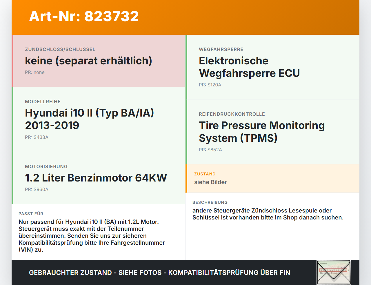 Hyundai I10 II BA 13-19 1,2 64KW Wegfahrsperre ECU Steuergerät Hyundai I10 II BA 13-19 08.12.2014 gebraucht Vorschau 3