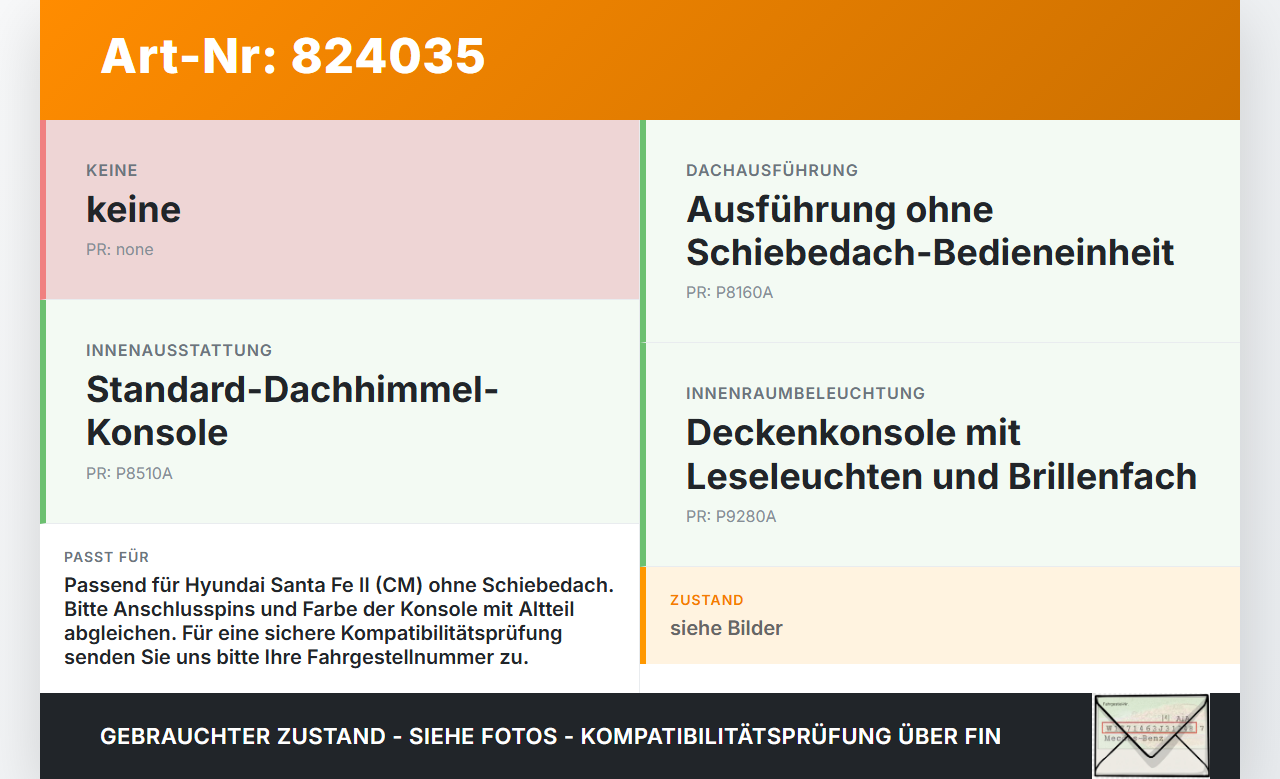 Hyundai Santa Fe II CM 06-12 Deckenkonsole Staufach Innenleuchte mit Brillenfach Hyundai Santa Fe II CM 06-12... Vorschau 3