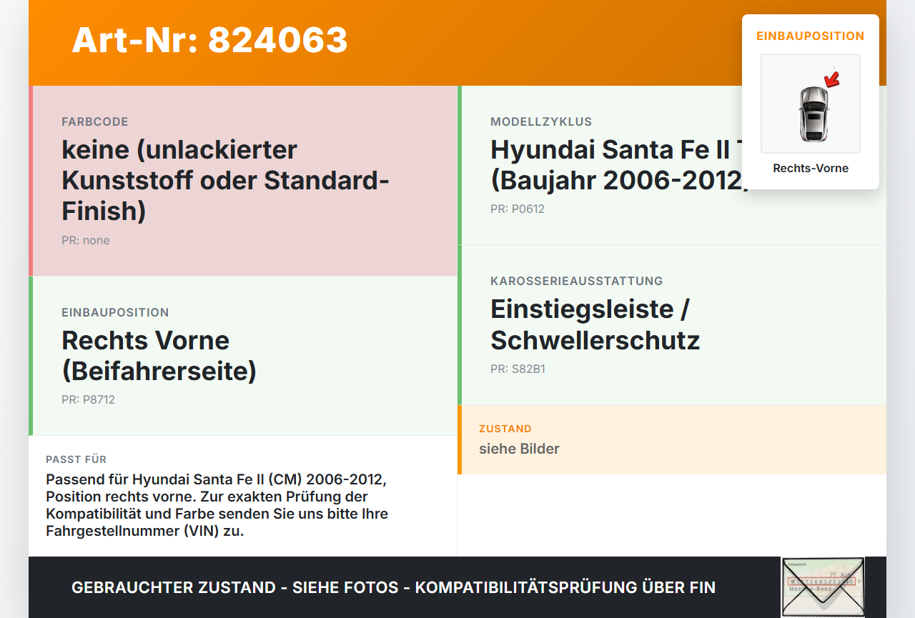 Hyundai Santa Fe II CM 06-12 Einstiegsleiste Rechts Vorne Hyundai Santa Fe II CM 06-12 30.10.2006 gebraucht Vorschau 3