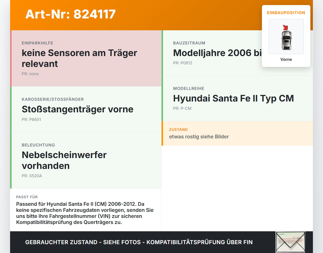 Hyundai Santa Fe II CM 06-12 Stoßstangenträger Stoßfängerträger Querträger Vorne Hyundai Santa Fe II CM 06-12... Vorschau 3