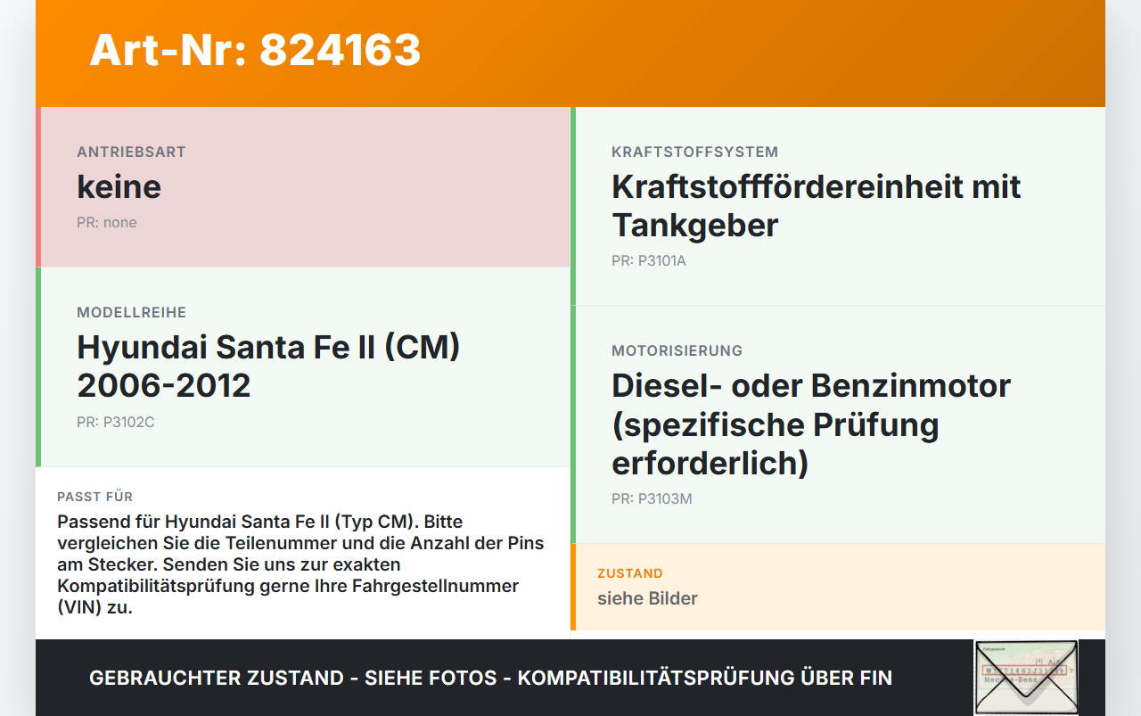 Hyundai Santa Fe II CM 06-12 2,2 110KW Kraftstoffpumpe Kraftstoff Förderpumpe Tankgeber Hyundai Santa Fe II CM... Vorschau 3