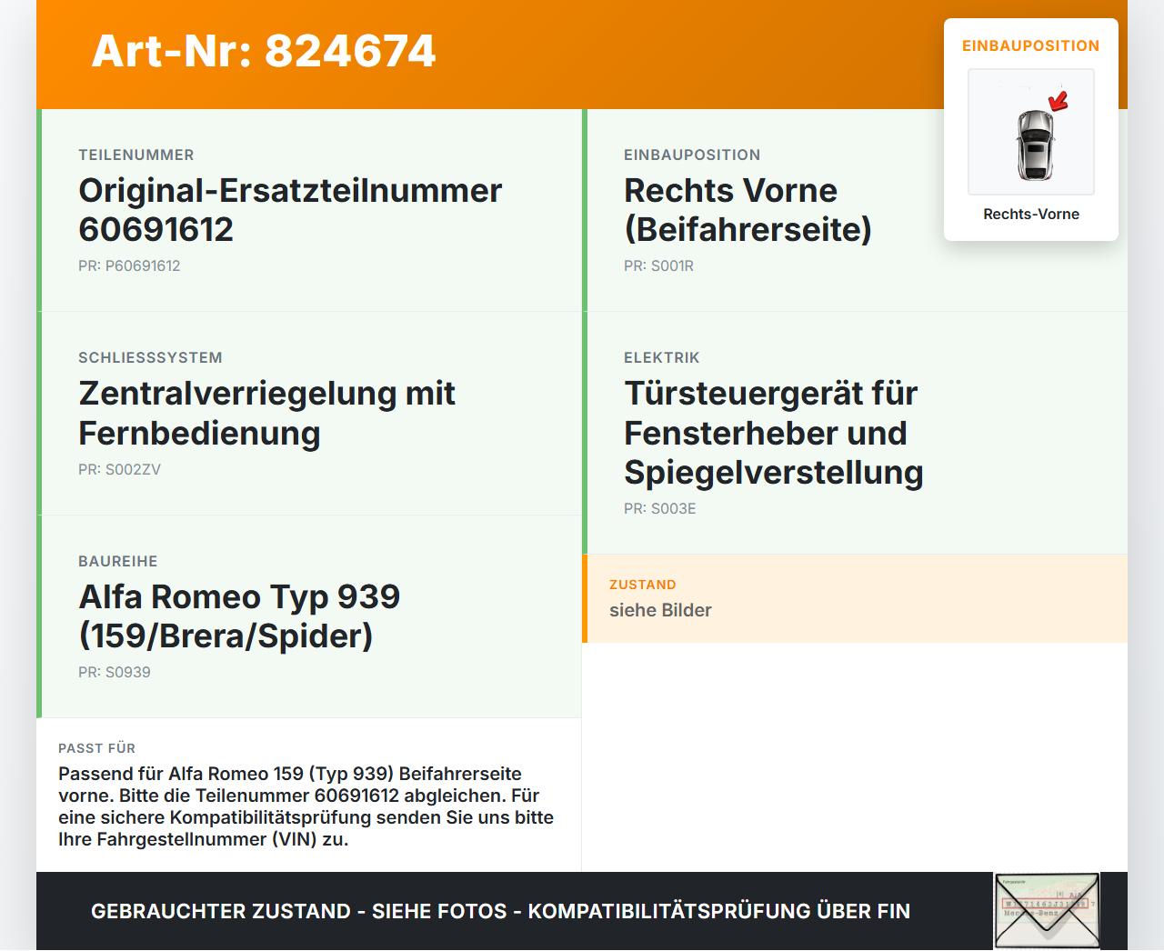 Alfa Romeo 159 939 06-11 Steuergerät Türsteuergerät ZV Rechts Vorne Alfa Romeo 159 939 06-11 20.03.2009 60691612... Vorschau 3