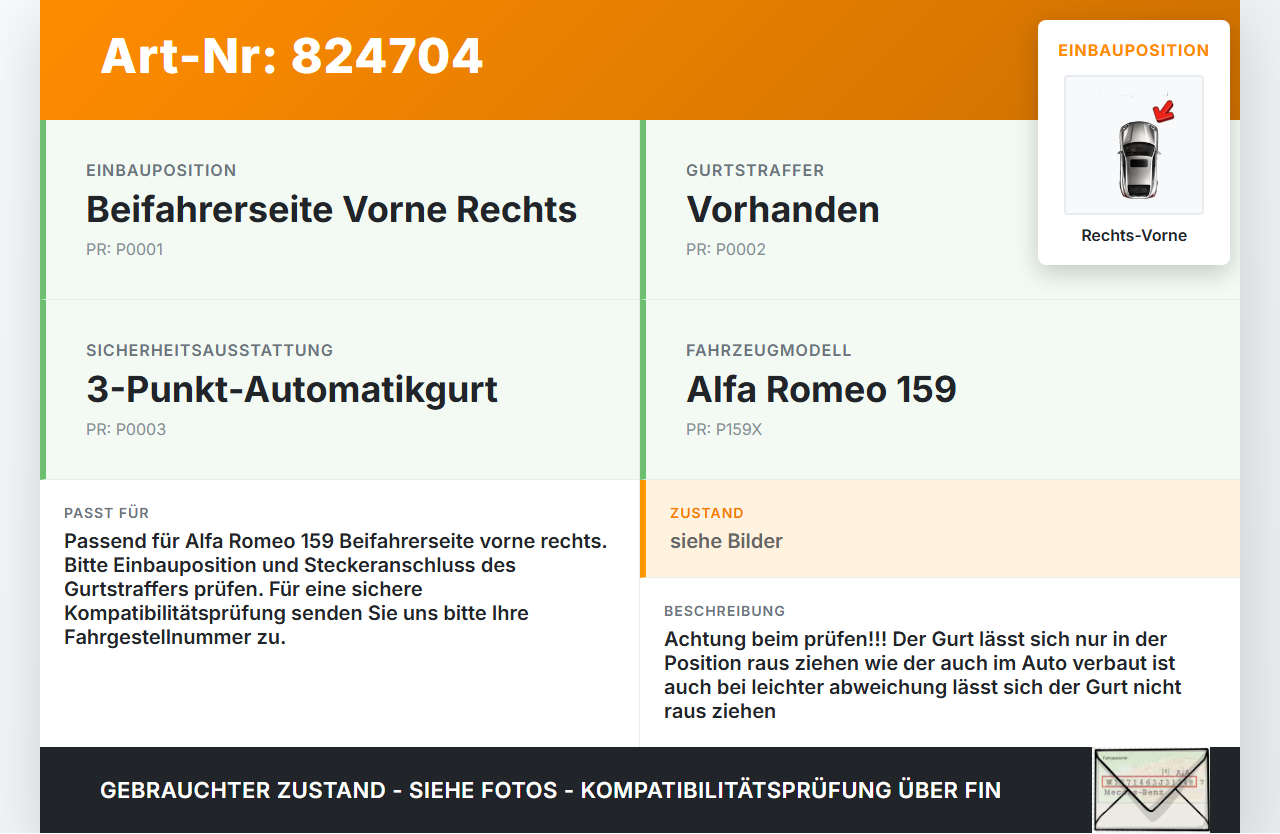Alfa Romeo 159 939 06-11 Lim Gurt Sicherheitsgurt Gurtstraffer für Beifahrer Rechts Vorne Alfa Romeo 159 939 06-11... Vorschau 3