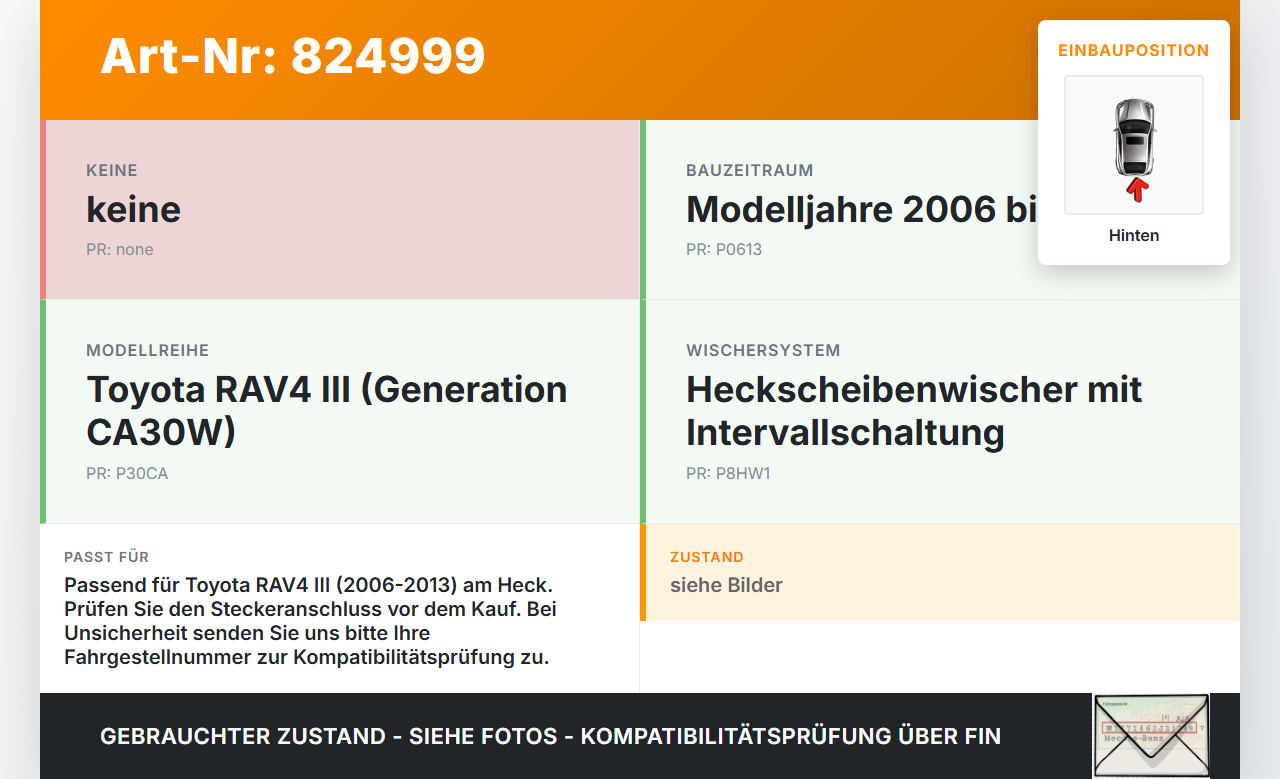 Toyota RAV4 III CA30W 06-13 Wischermotor Scheibenwischer Hinten Heckwischermotor Toyota RAV4 III CA30W 06-13... Vorschau 3