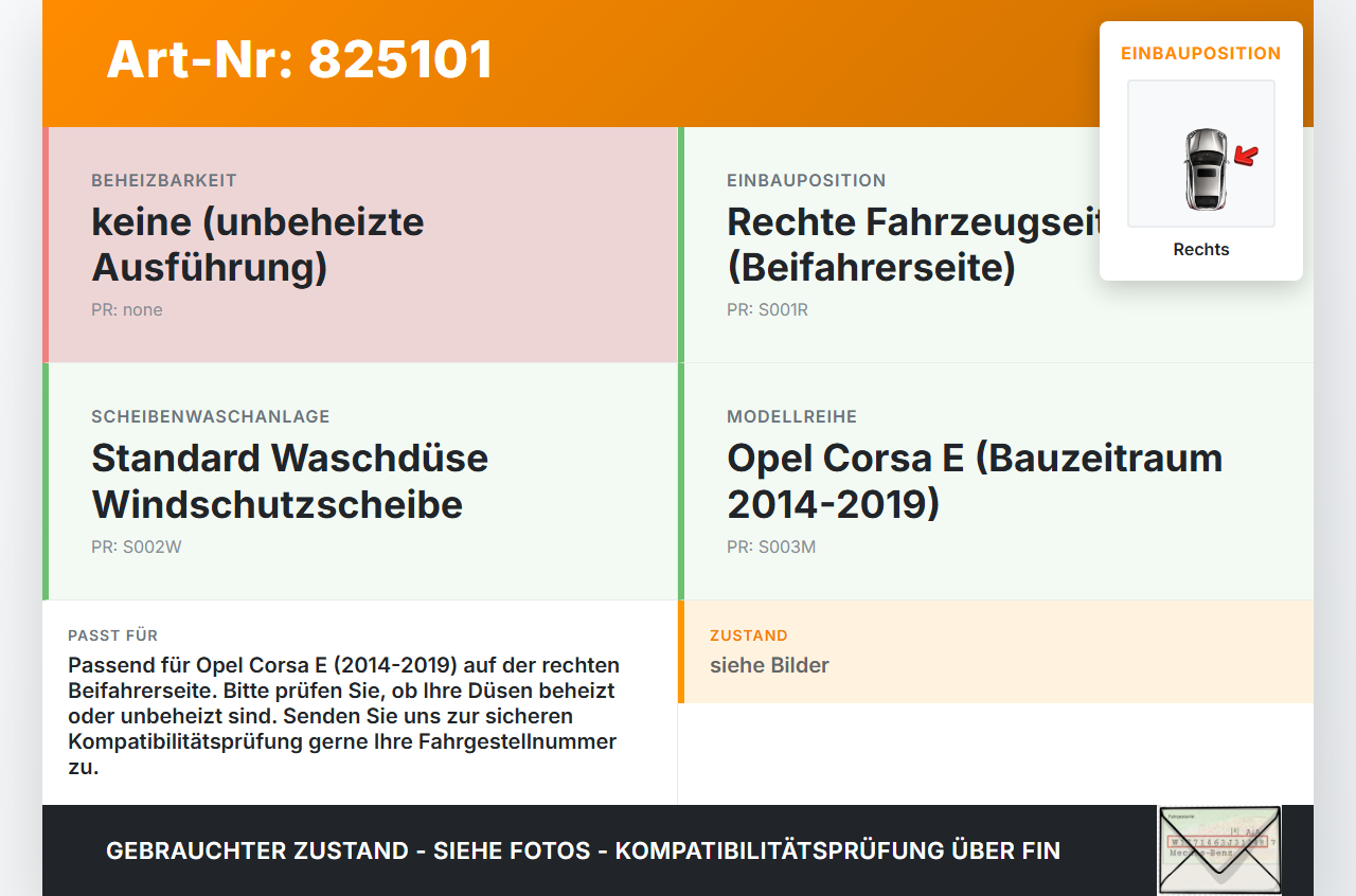 Opel Corsa E 14-19 Waschdüse für Windschutzscheibe WS Rechts Opel Corsa E 14-19 27.01.2016 gebraucht Vorschau 3