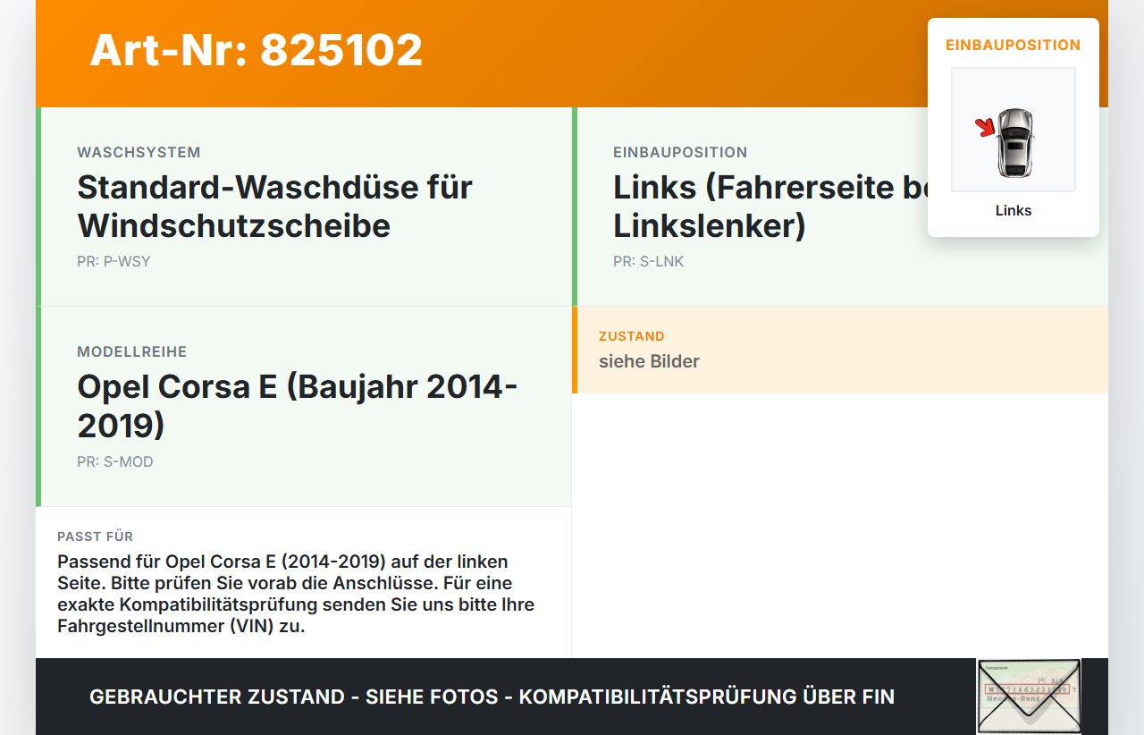 Opel Corsa E 14-19 Waschdüse für Windschutzscheibe WS Links Opel Corsa E 14-19 27.01.2016 gebraucht Vorschau 3