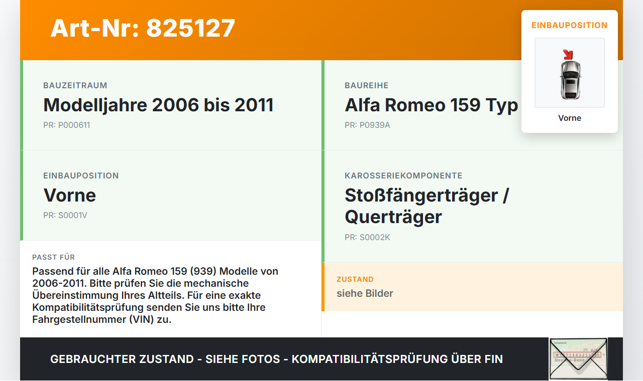 Alfa Romeo 159 939 06-11 Stoßstangenträger Stoßfängerträger Querträger Vorne Alfa Romeo 159 939 06-11 20.03.2009... Vorschau 3